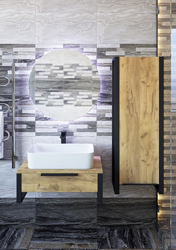 Sanflor Тумба с раковиной Гард 70 подвесная дуб крафт золотой/черная – картинка-7